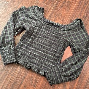 Madewell Green and Navy Blue Plaid Long Sleeve Shirt